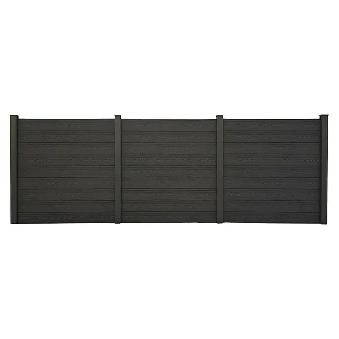 Prestige Home Living Outdoor Sichtschutzelement Set Corteza - B x H: 890 x 180 cm, WPC, Anthrazit - Dunkelgrauer Verbundzaun mit horizontalen Brettern und Metallpfosten für moderne Privatsphäre und Langlebigkeit.