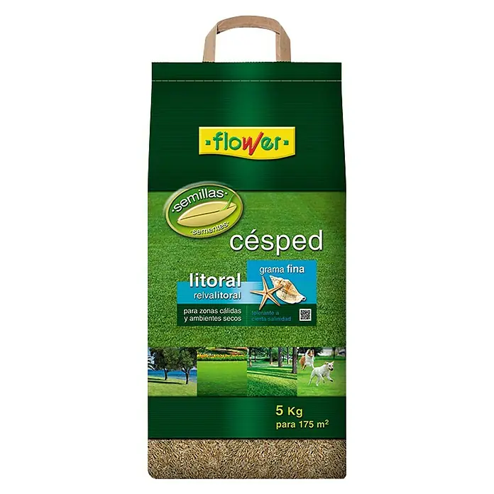 Flower Semillas de césped Litoral grama fina - 5 kg, 165 m² - Un saco de semillas de césped "Flower", ideal para zonas costeras y climas secos, cubre 175 m².
