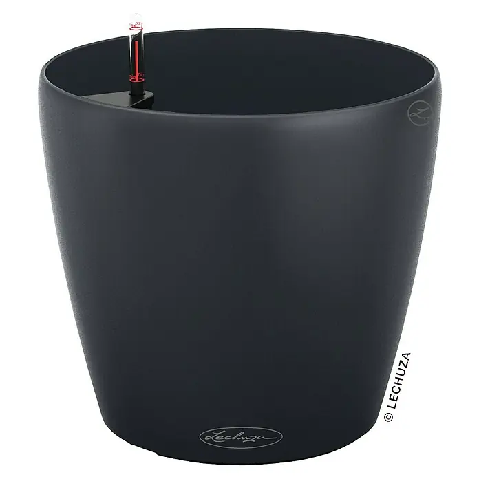Lechuza Classico Pflanztopf Color - Außenmaß (Ø x H): 34,5 x 32,5 cm, Kunststoff, Schiefergrau - Schwarzer Lechuza Blumentopf mit Wasserstandsanzeige für drinnen und draußen, ideal für Pflanzenliebhaber.
