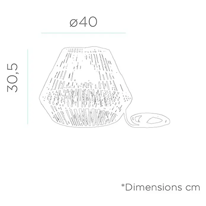 New Garden Akku-Pendelleuchte Sisine - L x B x H: 40 x 40 x 30,4 cm, Warmweiß, 3 W, IP54 - Illustration eines Deko-Lichtobjekts mit den Maßen 30,5 x Ø40 cm. Das handgefertigte Design verleiht jedem Raum eine besondere Note.