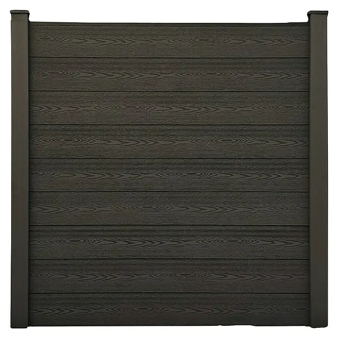 Prestige Home Living Outdoor Sichtschutzelement Set Corteza - B x H: 350 x 180 cm, WPC, Anthrazit - Ansicht einer stilvollen, horizontal ausgerichteten Terrassendielenwand in modernem Design, die eine warme und einladende Atmosphäre ausstrahlt.