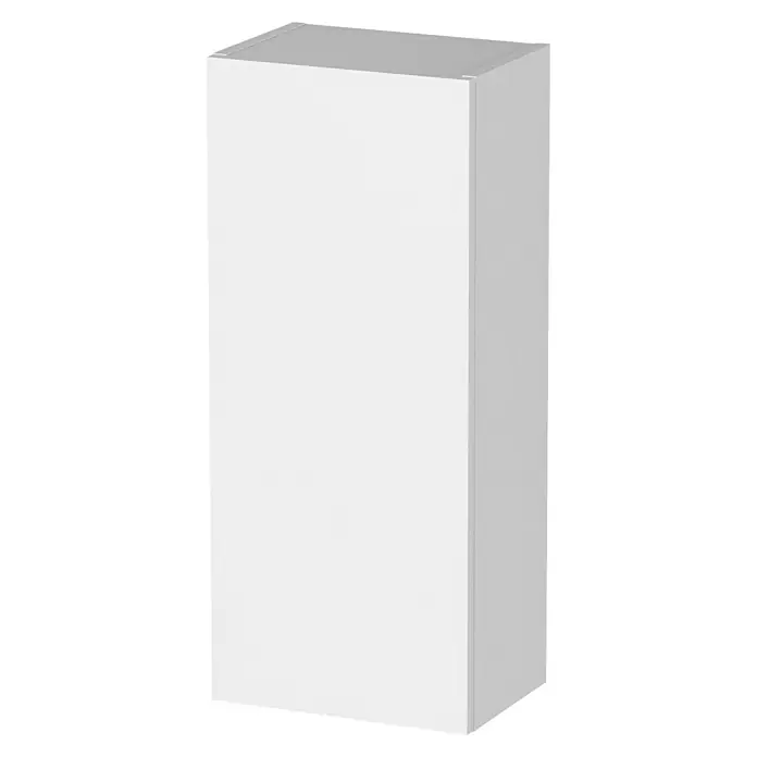 Armario colgante de baño Cancun - An x Pr x Al: 30 x 21 x 69 cm, Blanco - Un armario alto y blanco se alza sobre un fondo oscuro, ofreciendo un amplio espacio de almacenamiento para diversos artículos del hogar.