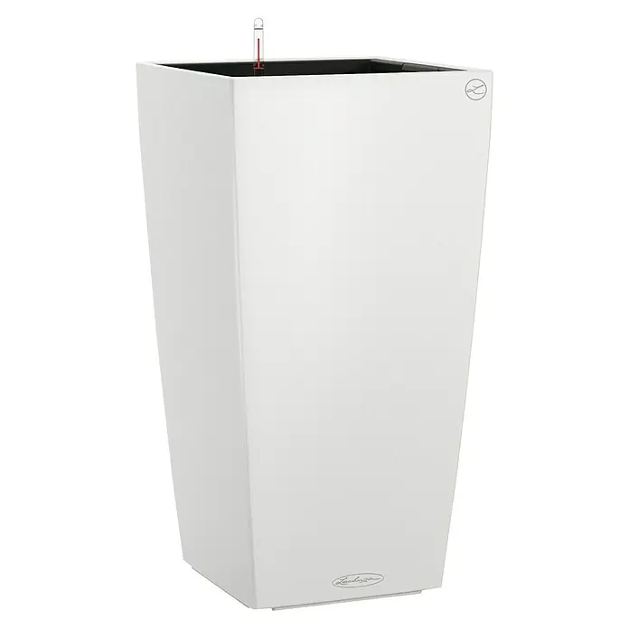 Lechuza Color Pflanzsäule eckig Cubico - Außenmaß (L x B x H): 30 x 30 x 56 cm, Kunststoff, Weiß - Ein hochformatiger, weißer Lechuza Pflanzkübel mit Wasserstandsanzeige, ideal für stilvolle Innen- und Außendekorationen.