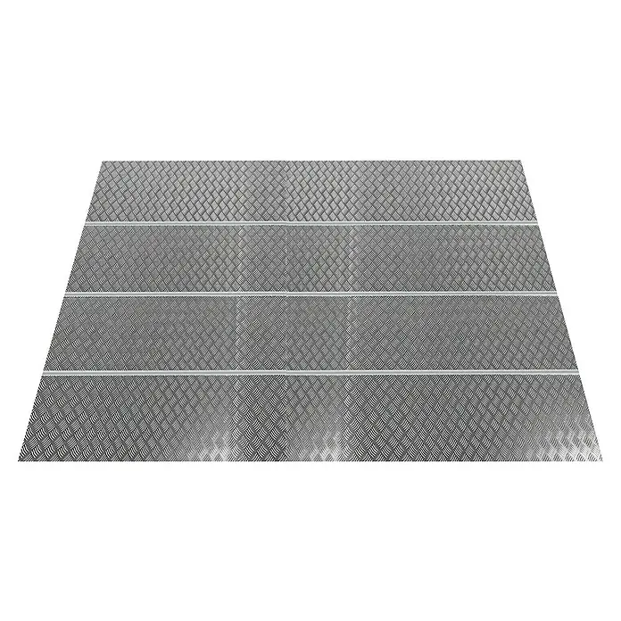 Floraworld Bodenplatte 1 - Passend für: Floraworld Premium Gerätehaus, Aluminium - Bild einer Treppe aus Tränenblech, die eine robuste und rutschfeste Oberfläche für sicheres Begehen bietet.