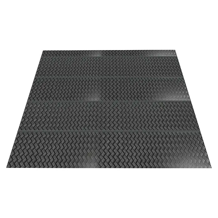 Floraworld Bodenplatte - Passend für: Floraworld Premium Systemhaus, Aluminium - Bild einer stabilen Treppe aus geriffeltem Metall, ideal für Industrie und Gewerbe, bietet sicheren Halt.