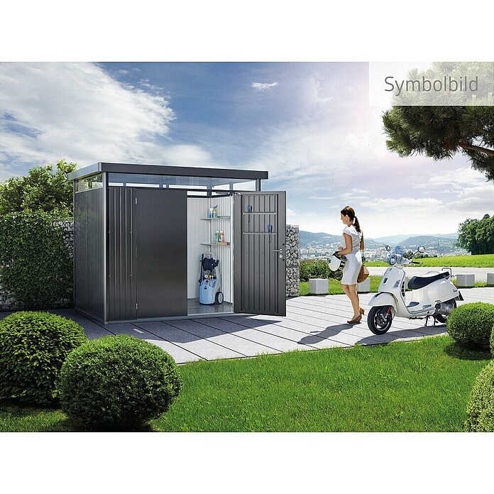 Biohort Gerätehaus HighLine (Dunkelgrau Metallic, 1,55 x 2,75 x 2,22 m, Doppelflügeltür)