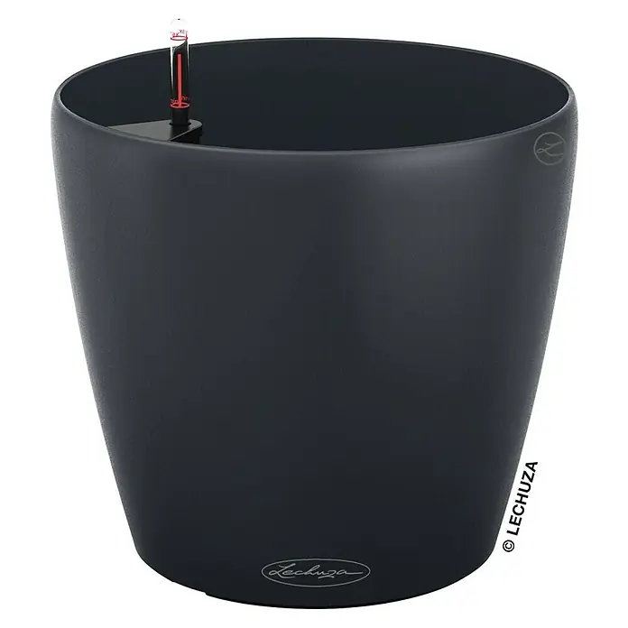 Lechuza Classico Pflanztopf Color - Außenmaß (Ø x H): 27,5 x 26 cm, Kunststoff, Schiefergrau - Schwarzer Lechuza Blumentopf mit Wasserstandsanzeige, ideal für Zimmerpflanzen und stilvolle Dekoration.