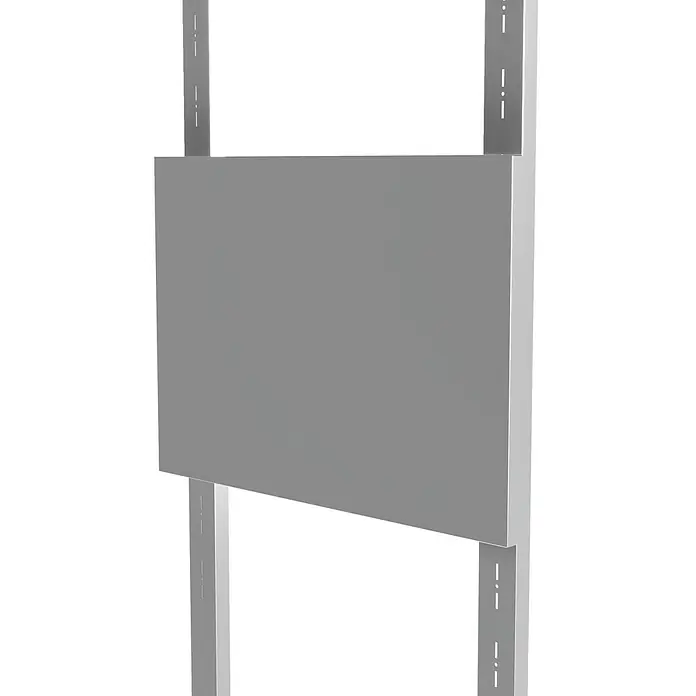 Floraworld Klapptisch - L x B x H: 50 x 70 x 18 cm, Stahlblech, Silber - Nahaufnahme einer grauen Halterung, die an Metallschienen befestigt ist und ein modernes, industrielles Design zeigt.