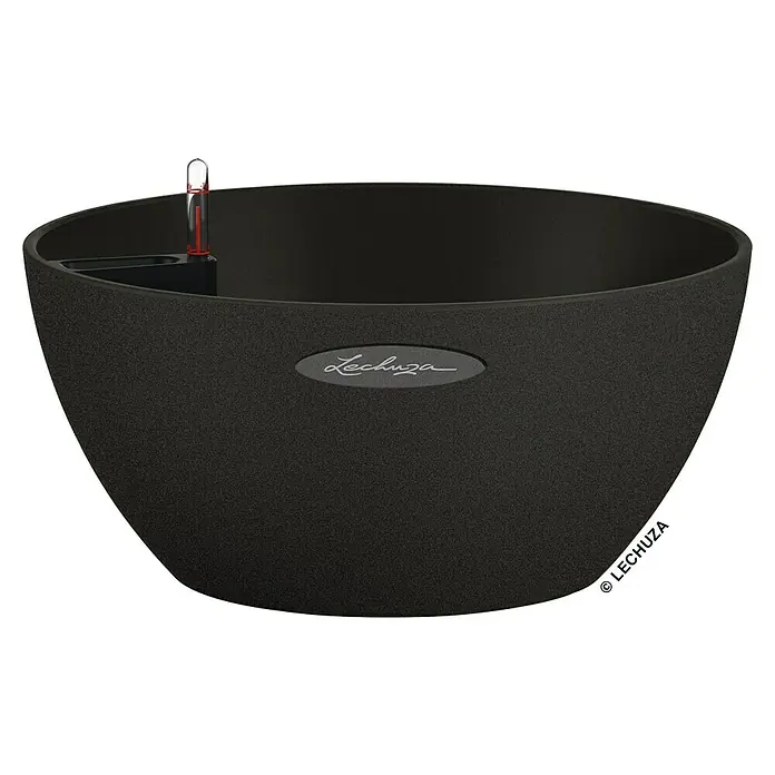 Lechuza Color Pflanzschale rund Cubeto - Außenmaß (Ø x H): 30 x 13,5 cm, Kunststoff, Schwarz - Ein schwarzer Lechuza Pflanzkübel mit Wasserstandsanzeige. Ideal für Zimmerpflanzen und einfache Bewässerung.