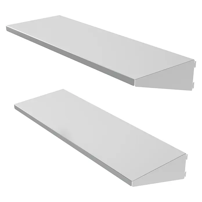 Floraworld Regalboden-Set - Passend für: Floraworld Premium Gerätehäusern, 2 Stk. - Abbildung von zwei modernen, schwebenden Wandregalen in neutralem Grau, ideal für minimalistische Wohnräume.