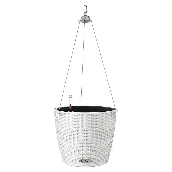 Lechuza Cottage Blumenampel Nido - Außenmaß (Ø x H): 27 x 23 cm, Kunststoff, Weiß - Ein weißer, hängender Lechuza Pflanztopf mit Bewässerungssystem und Füllstandsanzeige, ideal für Zimmer- und Balkonpflanzen.