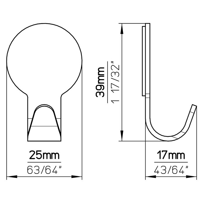 Siro Klebehaken (1 Stk., Edelstahl, Silber, Rund)