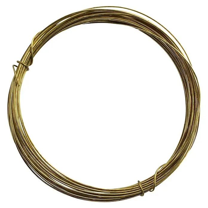 Stabilit Alambre de latón - Ø x L: 1 mm x 700 cm, Latón - Primer plano de un círculo de alambre de joyería de color dorado, enrollado cuidadosamente, con puntos de fijación que mantienen la forma.