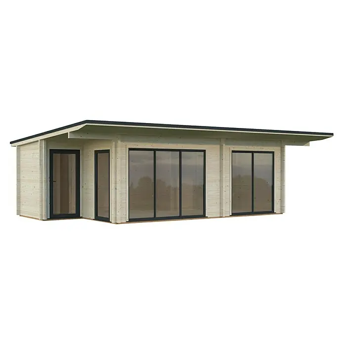 Palmako Gartenhaus Cecilia - Außenmaß inkl. Dachüberstand (B x T): 910 x 574 cm, Holz, Natur unbehandelt - Holzgartenhaus mit Flachdach und großen Fensterfronten, die viel natürliches Licht hereinlassen. Moderne Optik für den Garten.