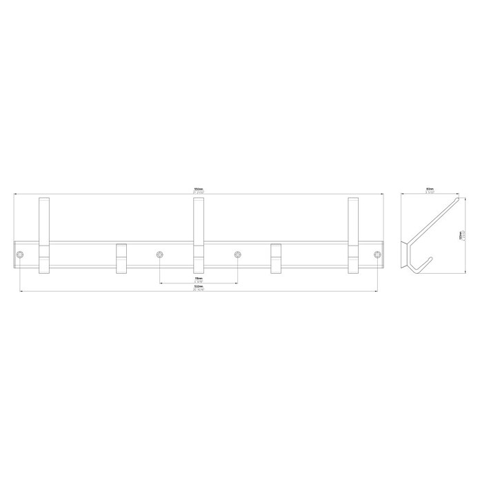 Siro Garderobenleiste (L x B x H: 550 x 120 x 80 mm, Silber) | BAUHAUS