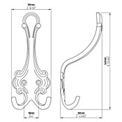Siro Garderobenhaken (Anzahl Haken: 3 Stk., L x B x H: 5,8 x 14,8 x 6,8 cm, Messing Antik)