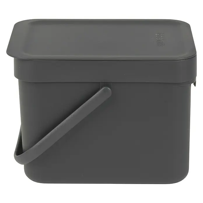 Brabantia Cubo de basura empotrado Sort & Go - 6 l, Gris, Plástico - Un cubo de compost gris con tapa y asa, ideal para recoger residuos orgánicos en la cocina. Diseño práctico y elegante.