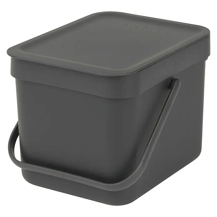 Brabantia Cubo de basura empotrado Sort & Go - 6 l, Gris, Plástico - Un cubo de compostaje gris con tapa y asa, perfecto para recoger restos de comida en la cocina y asegurar una eliminación limpia y ecológica.