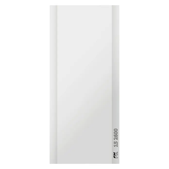 Placo Saint-Gobain Placa de yeso laminado FK BA15 - 2,6 x 1,2 m, Espesor: 15 mm - Un producto blanco FK 15 2600, probablemente una puerta o panel, con sutiles sombreados que resaltan la superficie y diseño.