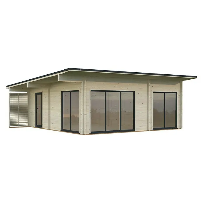 Palmako Gartenhaus Cecilia - Außenmaß inkl. Dachüberstand (B x T): 818 x 827 cm, Holz, Natur unbehandelt - Holzgartenhaus mit Flachdach und großen Fensterfronten, ideal für den modernen Garten. Bietet viel Tageslicht und eine stilvolle Optik.