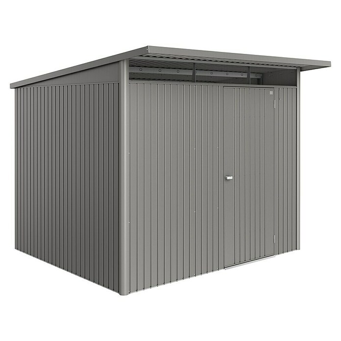 Biohort AvantGarde Gerätehaus Eco A6 (Außenmaß inkl. Dachüberstand (B x T): 260 x 260 cm, Quarzgrau Metallic, Einzeltür, Stahl) | BAUHAUS