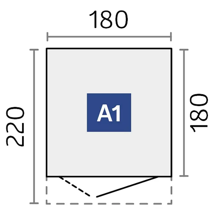 Biohort AvantGarde Gerätehaus Eco A1 - Außenmaß inkl. Dachüberstand (B x T): 180 x 220 cm, Silber Metallic, Doppeltür, Stahl - Abbildung A1 mit den Maßen 180 x 220 x 180 cm, ideal für verschiedene Anwendungen, wie z.B. für Bauprojekte oder zur Planung von Innenräumen.