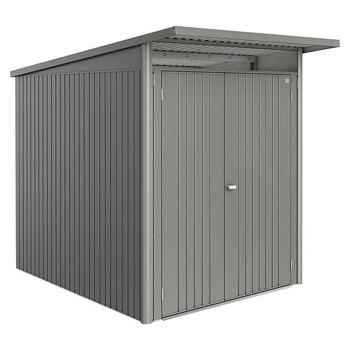 Biohort AvantGarde Gerätehaus Eco A2 (Außenmaß inkl. Dachüberstand (B x T): 180 x 260 cm, Quarzgrau Metallic, Doppeltür, Stahl) | BAUHAUS