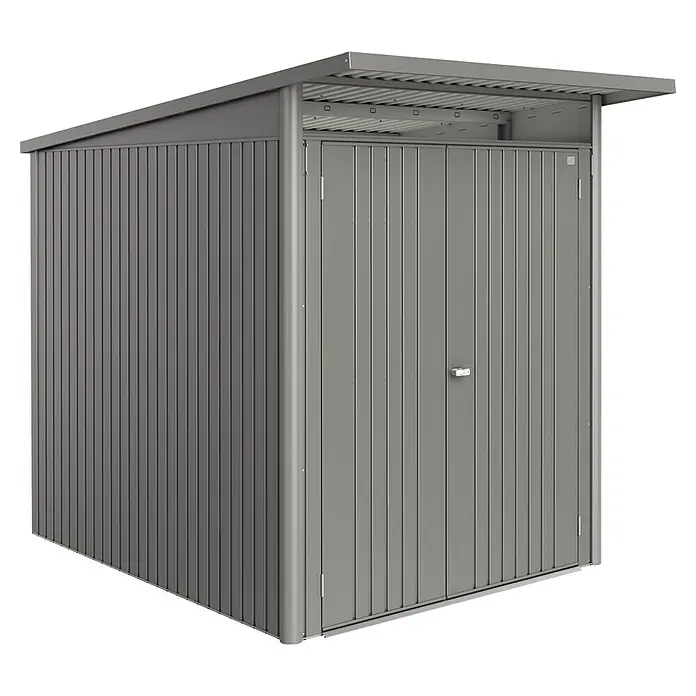 Biohort AvantGarde Gerätehaus - Außenmaß inkl. Dachüberstand (B x T): 180 x 260 cm, Quarzgrau Metallic, Doppeltür, Stahl - Metallgartenhaus: Robustes Gartenhaus aus Metall mit Doppeltür für Gartengeräte und Werkzeuge.