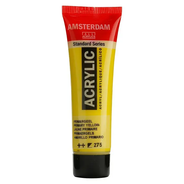 Talens Amsterdam Pintura acrílica Standard - Amarillo primario, 20 ml, Tubo - Imagen de un tubo de pintura acrílica Amsterdam Standard Series en amarillo primario.
