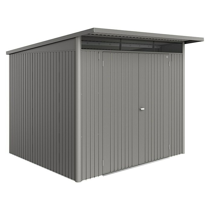 Biohort AvantGarde Gerätehaus Eco A6 (Außenmaß inkl. Dachüberstand (B x T): 260 x 260 cm, Quarzgrau Metallic, Doppeltür, Stahl) | BAUHAUS