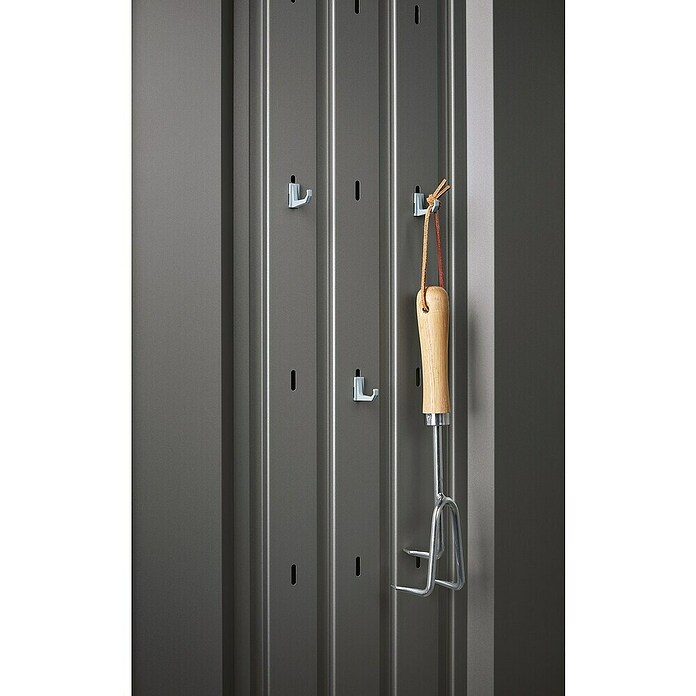 Biohort Romeo Gerätehaus Gr. L High (Außenmaß inkl. Dachüberstand (B x T): 132 x 87 cm, Stahl, Quarzgrau‑Metallic) | BAUHAUS