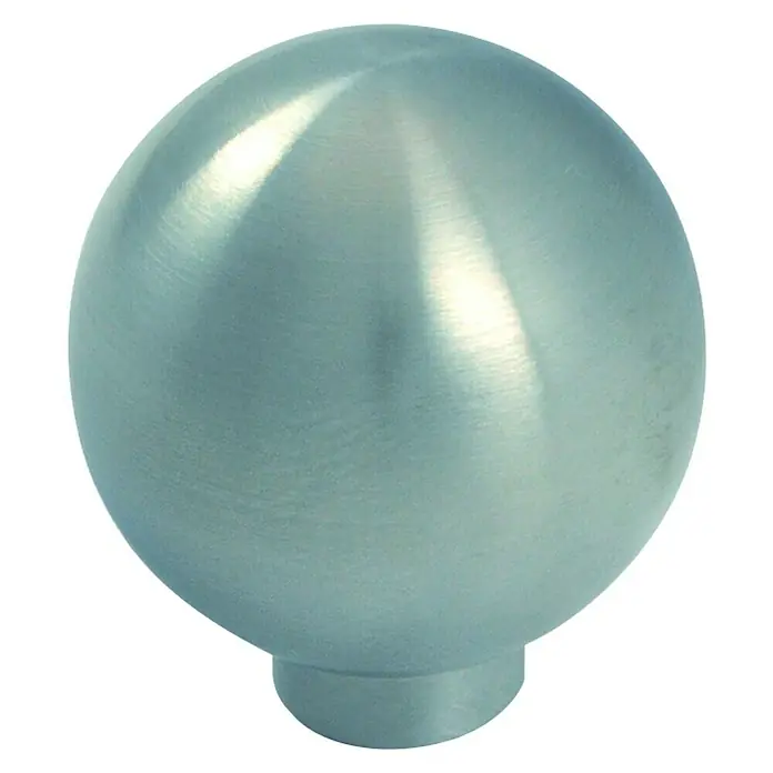 Nesu Pomo para muebles 8253 - Ø x Al: 30 x 33 mm - Primer plano de un tirador redondo para muebles de níquel cepillado con un acabado liso y una base cilíndrica.