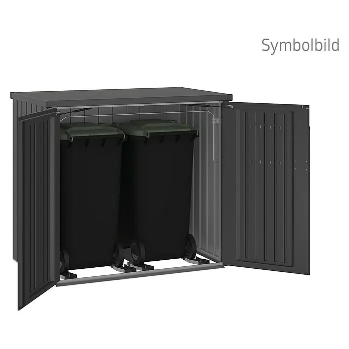 Biohort Mülltonnenbox Alex - Dunkelgrau-Metallic - Mülltonnenbox aus Metall mit zwei Mülltonnen. Ideal zur diskreten Aufbewahrung von Abfallbehältern im Außenbereich.