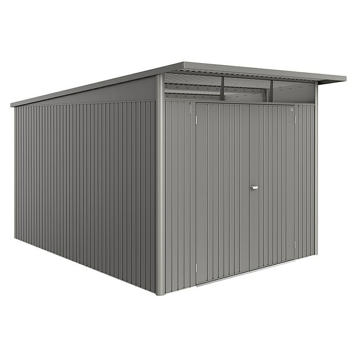 Biohort AvantGarde Gerätehaus Eco A8 (Außenmaß inkl. Dachüberstand (B x T): 260 x 380 cm, Quarzgrau Metallic, Doppeltür, Stahl) | BAUHAUS