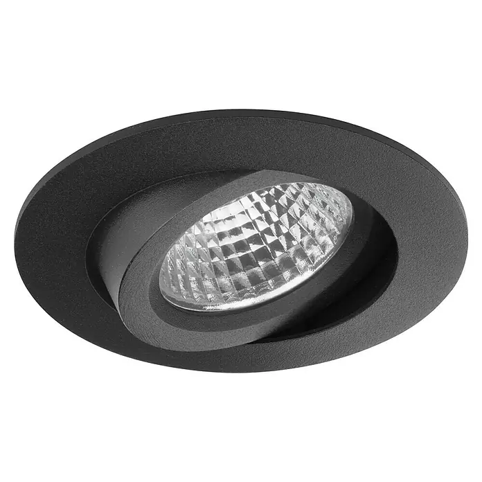 Brumberg LED-Einbauleuchte rund - 6,7 W, Schwarz, Ø x H: 8,5 x 4 cm, Warmweiß, 1 Stk. - Schwenkbarer schwarzer Einbaustrahler mit einem klaren, facettierten Reflektor für eine gezielte Beleuchtung im Raum.