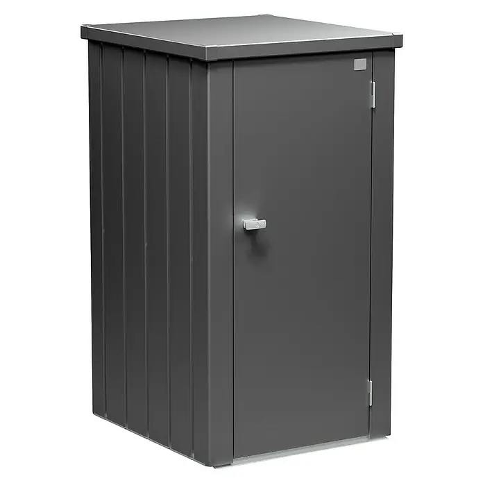 Biohort Julia Geräteschrank - Außenbreite inkl. Dachüberstand: 78 cm, Außentiefe inkl. Dachüberstand: 87 cm, Stahl, Dunkelgrau Metallic - Robuster Geräteschrank in Grau mit Tür und Griff, ideal für die Aufbewahrung im Außenbereich. Langlebig und wetterfest.