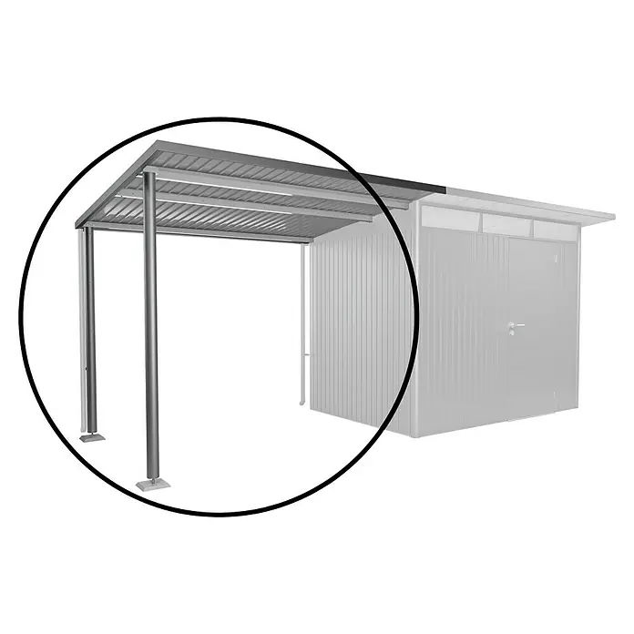 Biohort AvantGarde Seitendach - Passend für: Biohort AvantGarde Gerätehaus A2, A6, L x B x H: 260 x 243 x 218 cm, Quarzgrau-Metallic, Stahl - Stahlcarport mit angebautem Schuppen, ideal für zusätzlichen Stauraum. Robuste Konstruktion für zuverlässigen Schutz vor Wettereinflüssen.