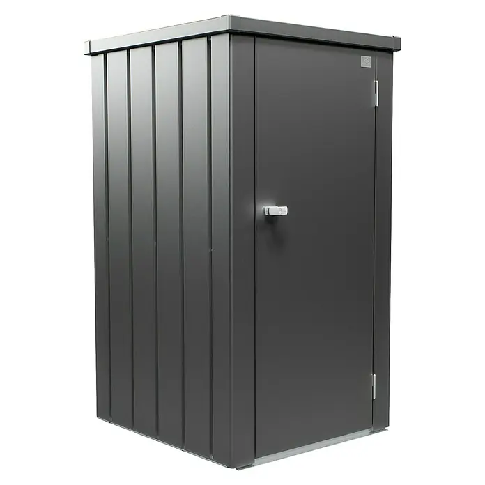 Biohort Julia Geräteschrank - Außenbreite inkl. Dachüberstand: 78 cm, Außentiefe inkl. Dachüberstand: 87 cm, Stahl, Dunkelgrau Metallic - Metall-Gartenschrank in Anthrazit für den Außenbereich zur Aufbewahrung von Gartengeräten und -zubehör. Wetterfest und abschließbar.
