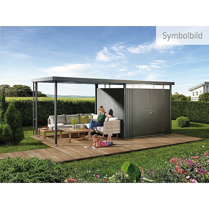 Biohort Gerätehaus HighLine (Dunkelgrau Metallic, 2,35 x 2,75 x 2,22 m, Doppelflügeltür)