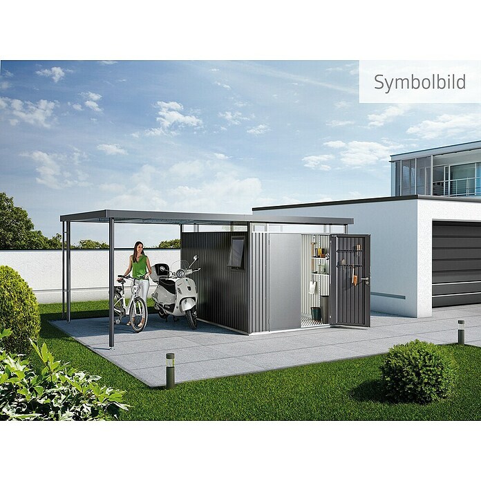 Biohort Gerätehaus HighLine (Dunkelgrau Metallic, 3,15 x 2,75 x 2,22 m, Einzeltür)
