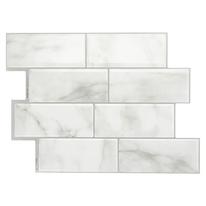 Smart Tiles Selbstklebemosaik Metro - 29,34 x 21,28 cm, Carrera, Glänzend - Elegantes Marmorfliesen-Dekor.