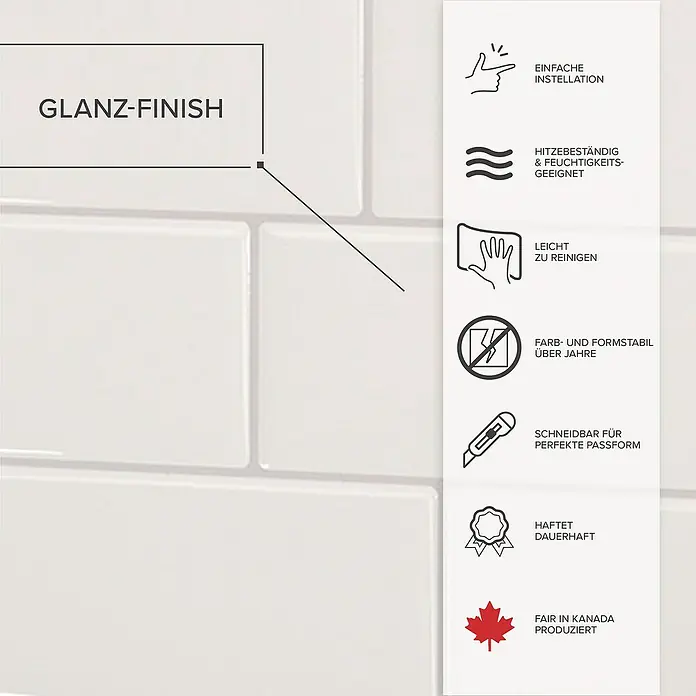 Smart Tiles Selbstklebemosaik XL Metro - 53,47 x 23,05 cm, Chicago, Glänzend - Glänzende Fliesen mit Produkteigenschaften wie einfache Installation und Hitzebeständigkeit.