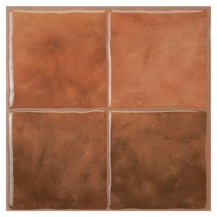 Smart Tiles Selbstklebemosaik Zellige - 22,86 x 22,86 cm, Safi, Glänzend - Quadratische Terrakottafliesen mit leicht glänzender Oberfläche und rustikalem Farbverlauf.