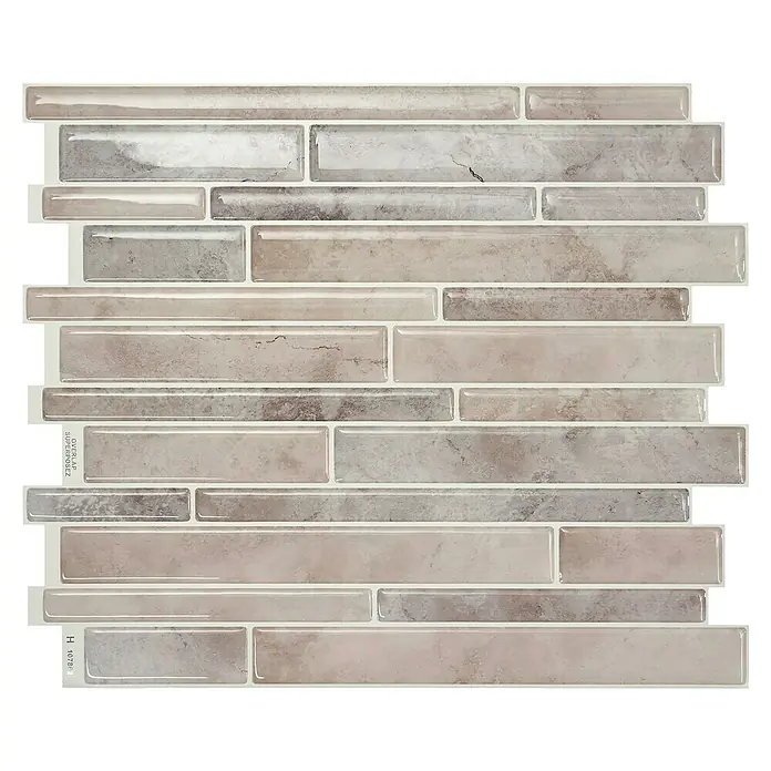 Smart Tiles Selbstklebemosaik Milano - 29,33 x 24,45 cm, Todi, Matt - Nahaufnahme eines stilvollen Mosaik-Wandpaneels in neutralen Beige- und Grautönen, ideal für moderne Inneneinrichtungen und einfache Renovierungen.