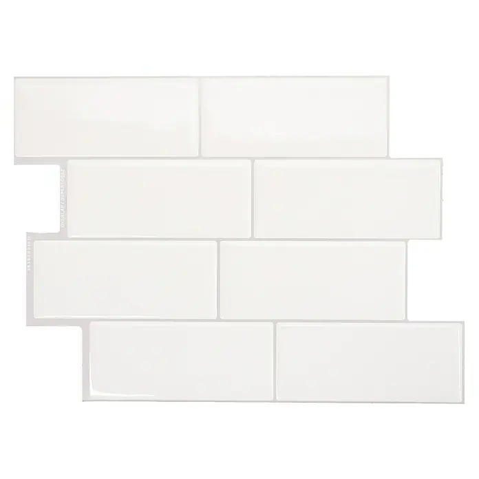 Smart Tiles Selbstklebemosaik Metro - 29,34 x 21,28 cm, Campagnola, Glänzend - Weiße Ziegelwandfliesen, die ein sauberes und modernes Aussehen bieten, ideal für Küchen oder Badezimmer, mit einer glänzenden Oberfläche.