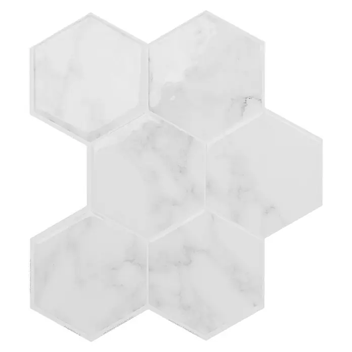 Smart Tiles Selbstklebemosaik Hexa - 24,78 x 23,75 cm, Yule, Glänzend - Helle sechseckige Marmorfliesen für stilvolle Wand- und Bodengestaltung. Ein modernes Designelement für jeden Raum.