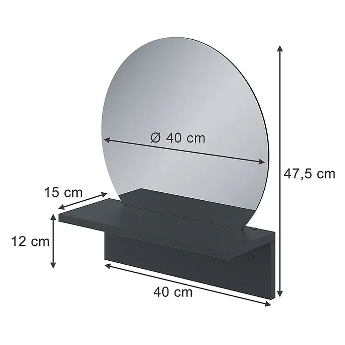 Vicco Wandspiegel Schwarz mit Ablage - Schwarz