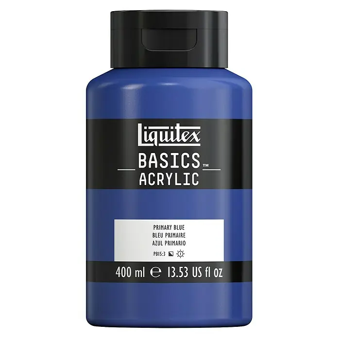 Liquitex Basics Acrylfarbe - Primärblau, 400 ml - Eine Flasche Liquitex Basics Acrylfarbe in der Farbe Primärblau, 400 ml Inhalt für künstlerische Projekte und kreative Anwendungen.