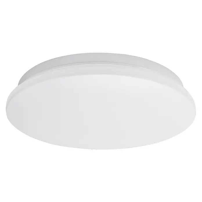 Brumberg LED-Deckenleuchte rund - 13 W, Ø x H: 26 x 5,7 cm, Weiß, Warmweiß - Nahaufnahme einer runden, weißen Deckenleuchte. Das schlichte Design sorgt für eine moderne Beleuchtung in jedem Raum.