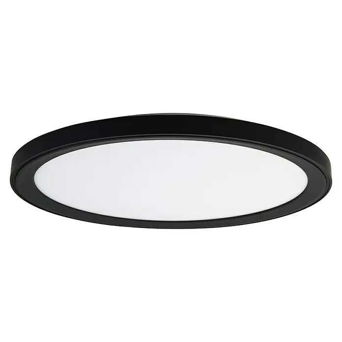 Brumberg LED-Deckenstrahler rund Anbaudownlight - Ø x H: 33 x 4,5 cm, Schwarz matt, Warmweiß - Eine moderne, schwarze Deckenleuchte mit einem runden, weißen Diffusor. Die Leuchte sorgt für eine gleichmäßige Ausleuchtung im Raum.